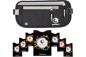VENTURE 4TH Slim Minimalist Design RFID Money Belt with RFID Blocking Sleeves, for Men and Women – Ideal for Keeping Your Cash, Credit Card, Passport, Phone Secure When Traveling - Black