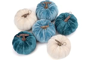 Briful Fall Pumpkins Decoration for Home, 6PCS Blue and White Velvet Fake Pumpkin Decor for Autumn Harvest Thanksgiving Halloween Table Centerpiece Tier Tray Shelf Farmhouse Decoration(4 Inch)
