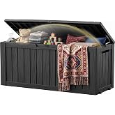 Outdoor Storage Box, 165 Gal Gen 2 Resin Deck Box w/ Gas Struts &amp; Wheels | UV Protected &amp; Waterproof Large Outside Storage Cabinet, Ideal For Toy, Garden Storage &amp; Patio Package Delivery