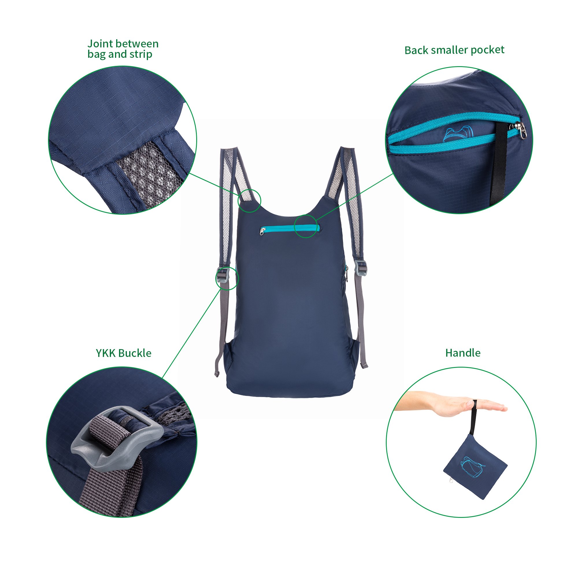 KingCamp 12L Ultralight Handy Packable Hiking Travel Backpack Daypack (Dark Blue)