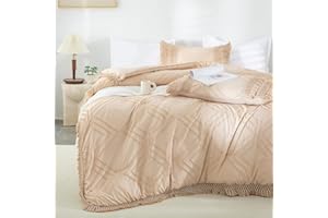 Bedbay Taupe King Comforter Set Tufted Boho 3 Pieces Comforter Farmhouse Shabby Chic Bedding Set Soft Washed Microfiber Comforter for All Season (Taupe,King)
