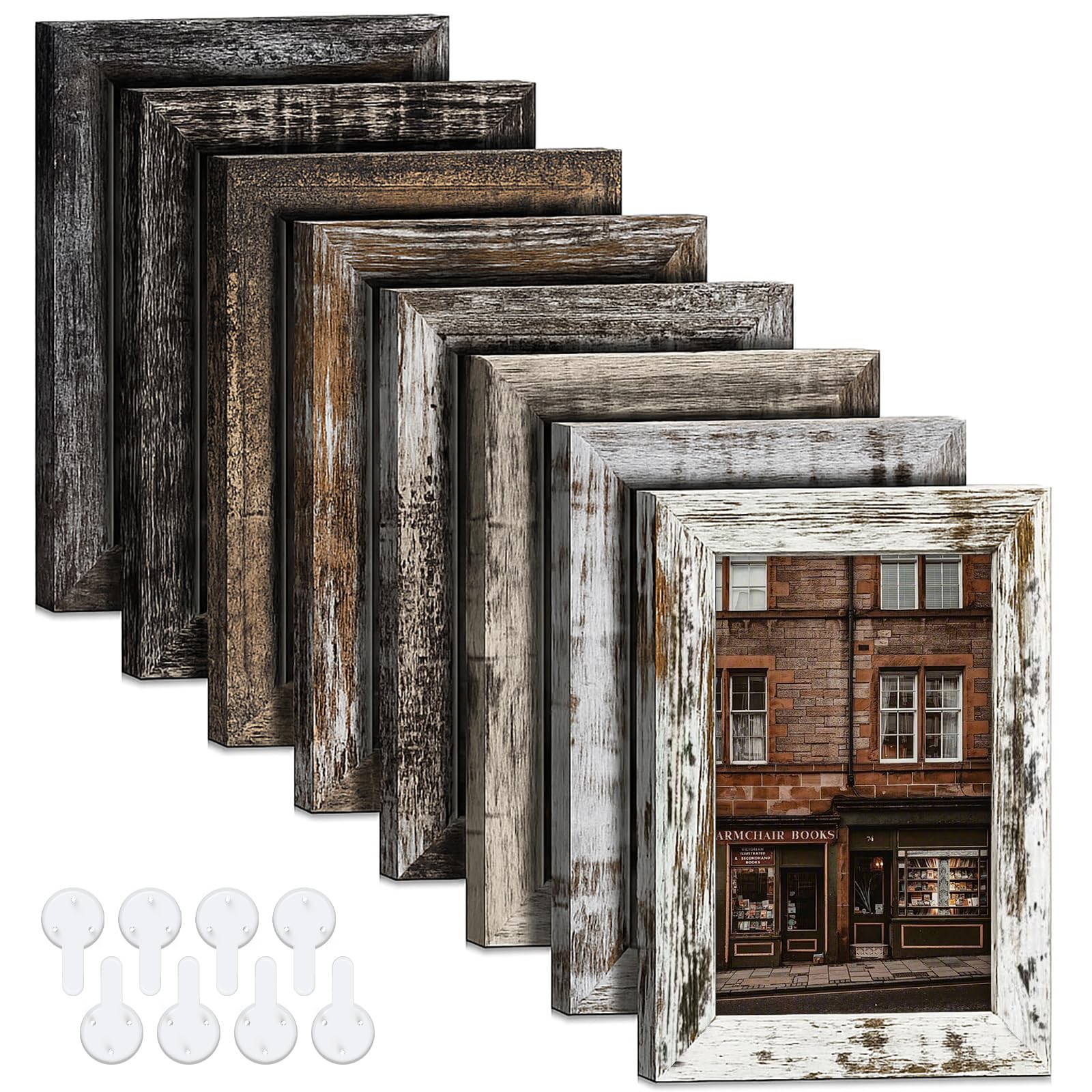 Photo 1 of Bagous 4x6 Picture Frames Set of 8, Vintage Rustic Farmhouse Industrial Style Photo Frames, High Definition Real Glass, for Tabletop or Wall Hanging