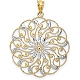 14k Yellow Gold and Rhodium Filigree Pendant with Floral Mandala Design, Bohemian Style Jewelry for Women, Ornate Swirl Flower Charm, Spiritual Symbol Necklace, Faith and Balance Jewelry Piece