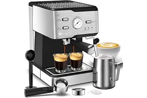 Geek Chef Espresso Machine 20 Bar, Pump Pressure Cappuccino latte Coffee Maker with ESE POD filter and Pressure gauge, 1.5L Water Tank 950W