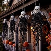 4pcs Halloween Decoration Skeleton Black Hanging Flower Eucalyptus Plant | 26 Inch, Spooky Gothic Halloween Hanging Decor for Home Indoor, Skull Decor for Porch Outdoor Haunted House Party Supplies