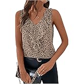 Milumia Women's Leopard Ruffle Trim Blouse Sleeveless Casual V Neck Cheetah Dressy Tank Tops