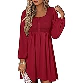 ANRABESS Womens Long Lantern Sleeve Dresses 2026 Spring Casual Smocked High Waist Flowy Short Dress with Pockets Trendy