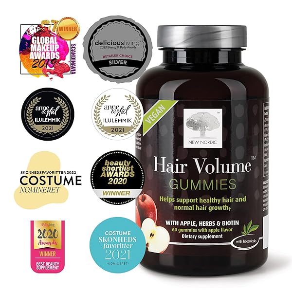 NEW NORDIC HAIR VOLUME GUMMIES, 2500 MCG BIOTIN, DAILY HAIR VITAMINS SUPPLEMENT TO SUPPORT HAIR SKIN & NAILS, VEGAN, 60 COUNT (PACK OF 1)