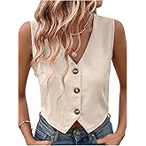 MakeMeChic Women's Button Down V Neck Vest Top Sleeveless Cropped Vest Fashion Casual Dressy Tops