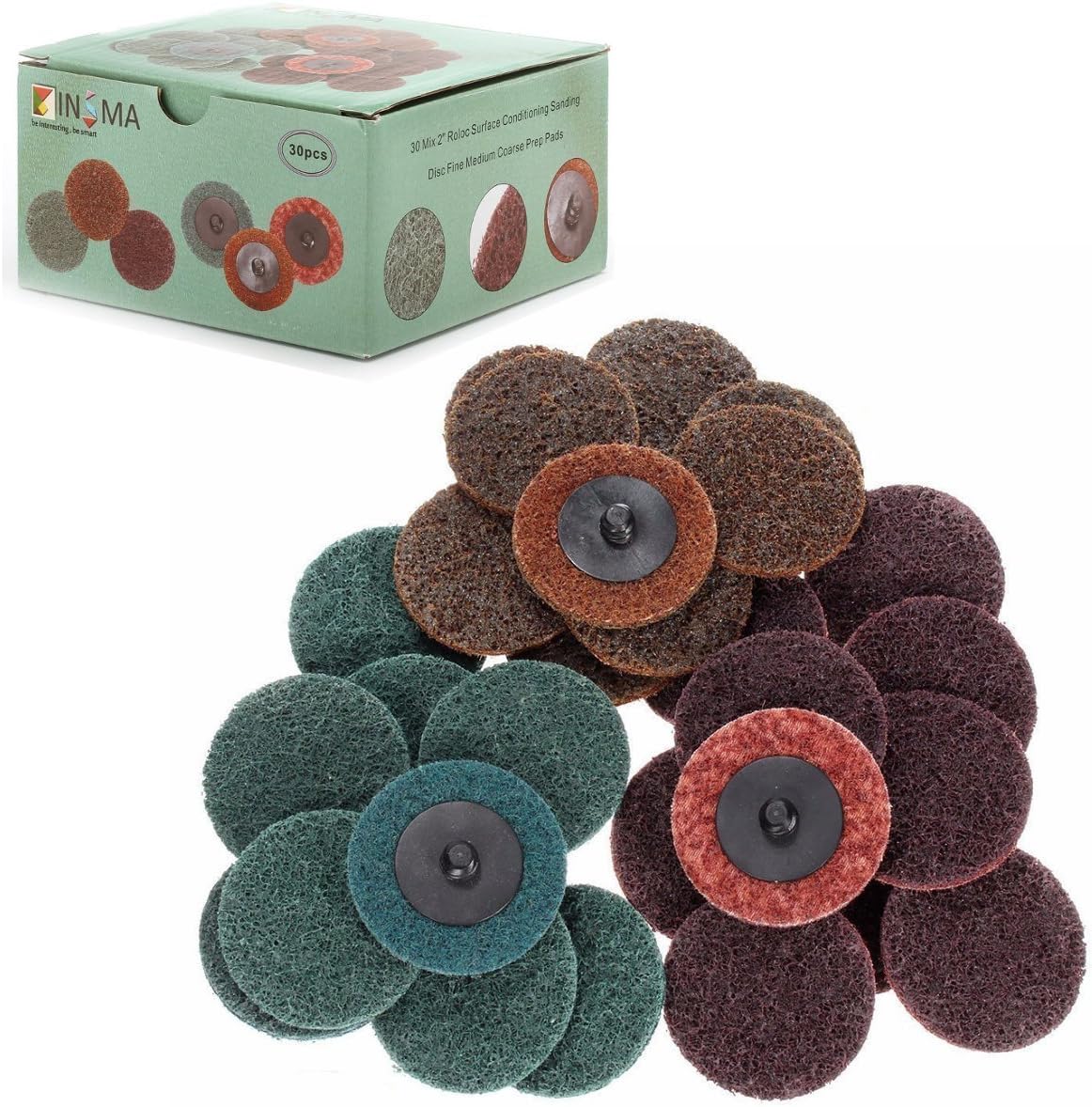 INSMA 30 PCS 2 Inch Quick-change Disc Roloc Roll Sanding Shank Lock Surface Conditioning Disc (Fine/Medium/Coarse)