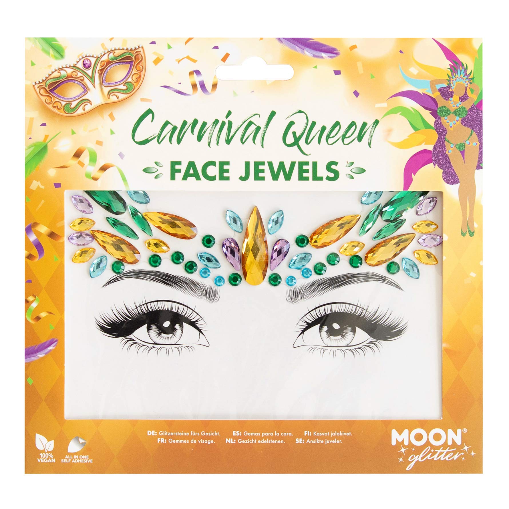Face Jewels by Moon Glitter - Festival Face Body Gems, Crystal Make up Eye Glitter Stickers, Temporary Tattoo Jewels (Carnival Queen)