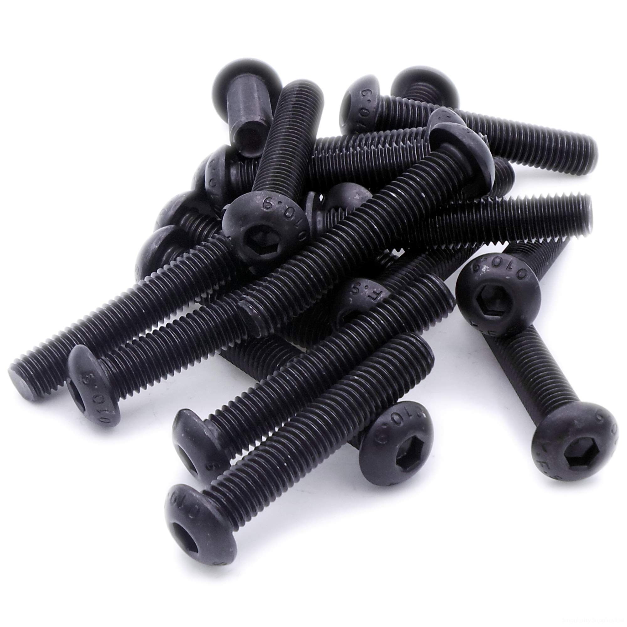 M4 (4mm x 8mm) Hex Socket Button Machine Screw (Bolt) - Black Steel (Pack of 20)