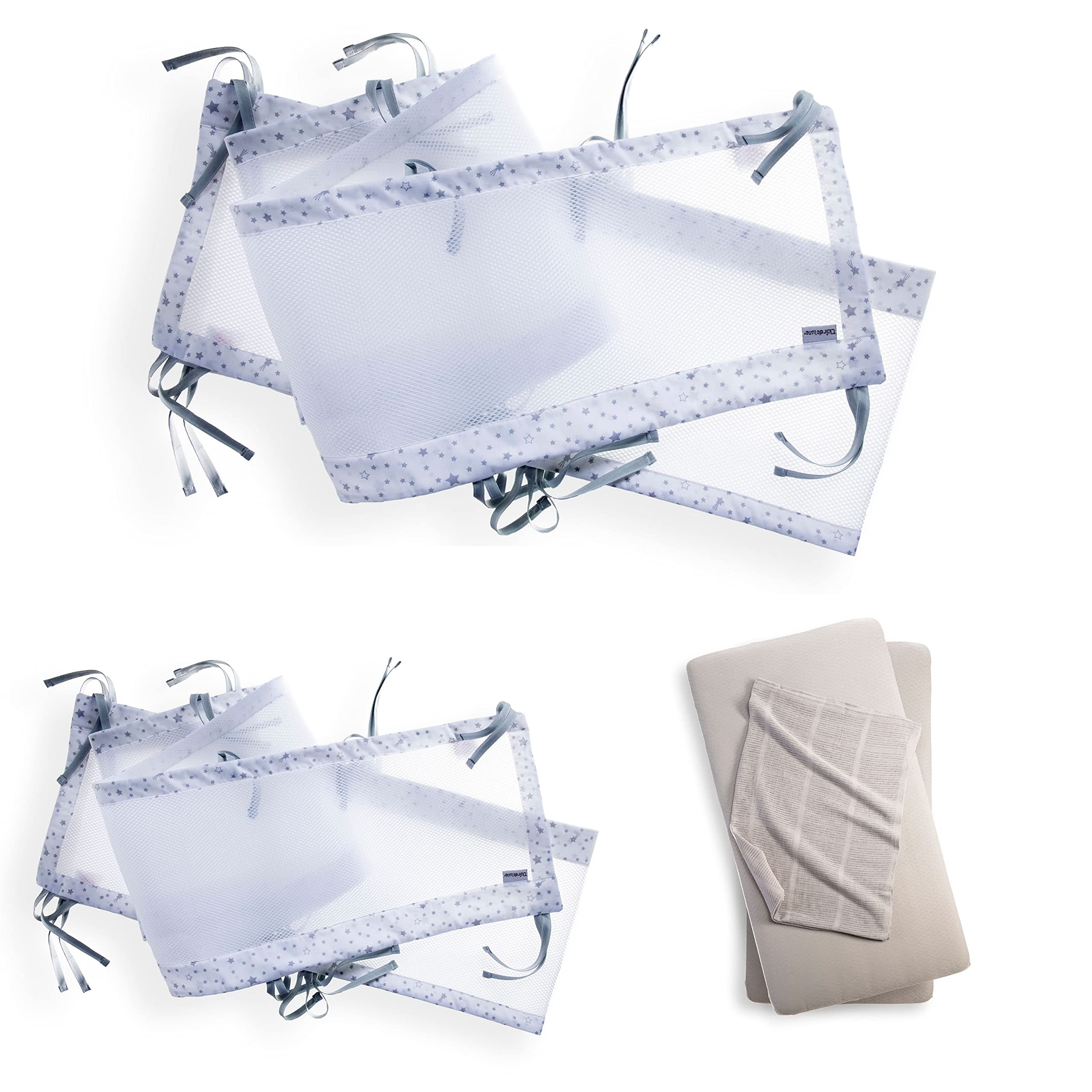 Clair de Lune Stars & Stripes Cot Bed Safe Sleep Bundle - Grey
