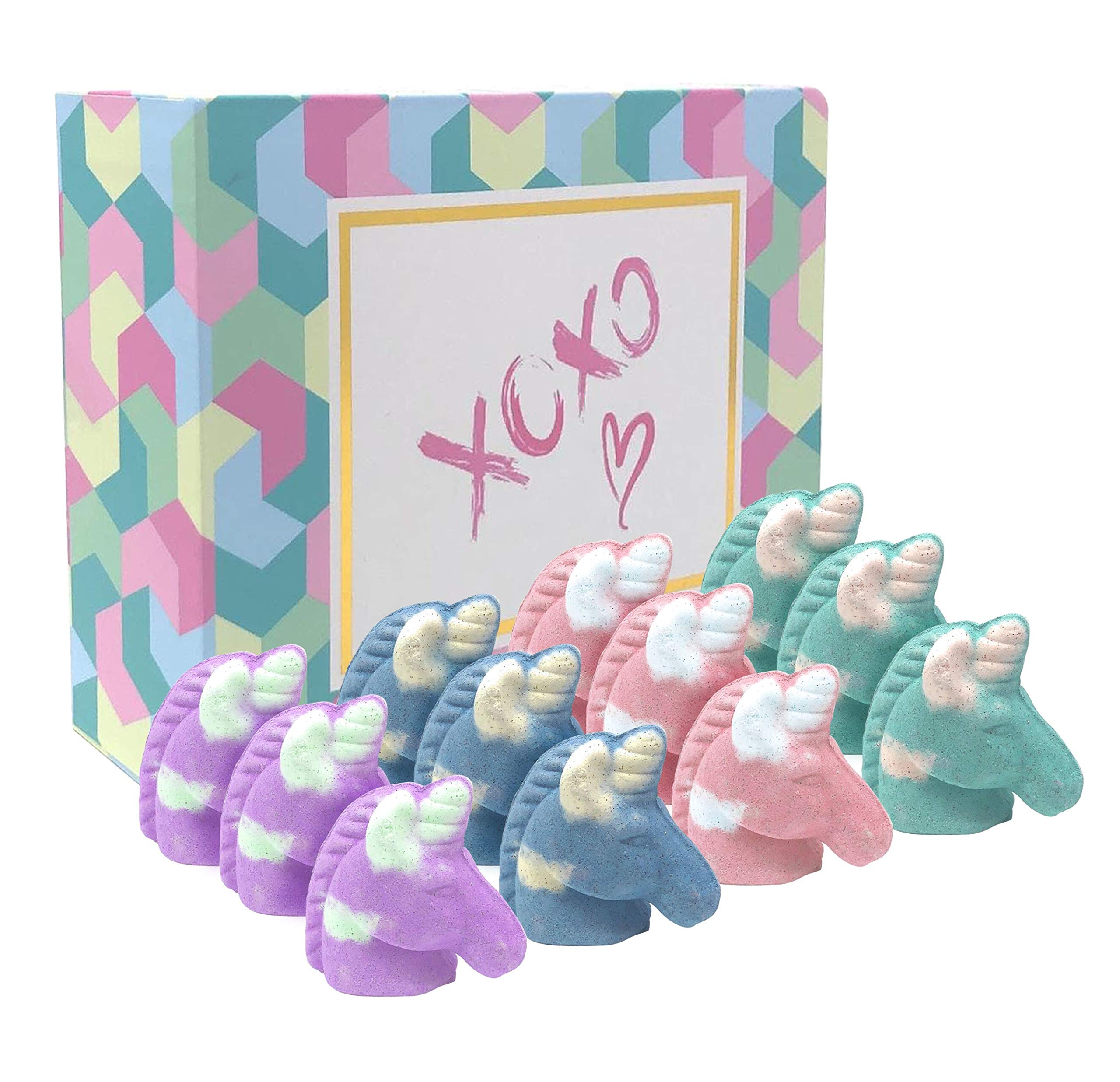 Unicorn Fizzy Glitter Kids Bath Bombs With Natural Oils, Gifts Set of 12, Safe Will not Color Your Tub, Will Make Her Smile, Ultimate Fun at Bath Time