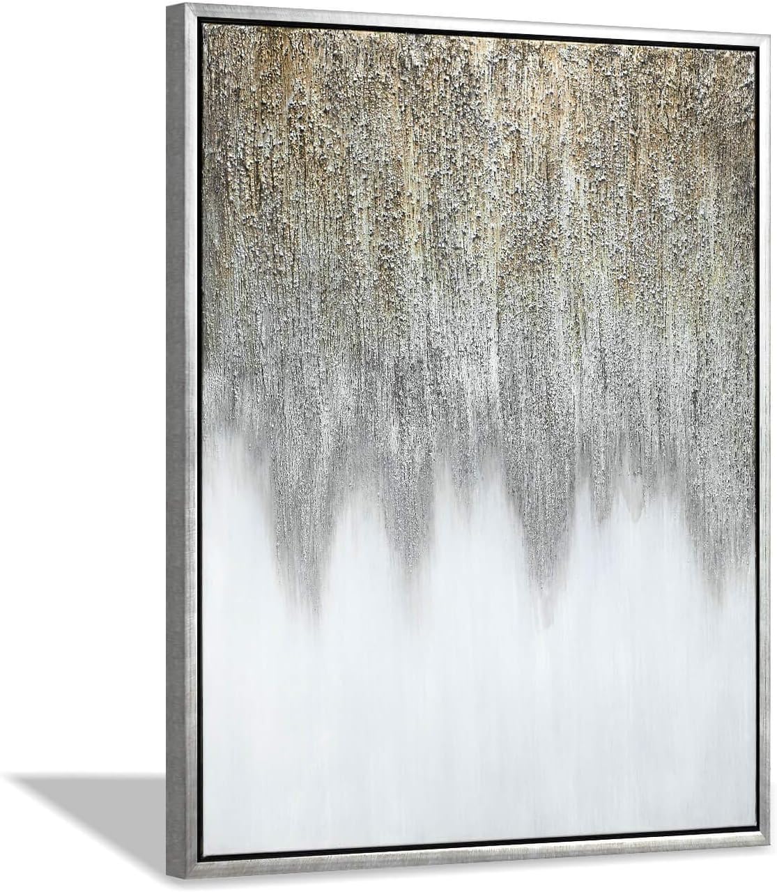 Paintings - Hand Painted Abstract Wall Art: Gray Embellished Hand-Painted Textured Painting Framed Art for Living Room (30” x 40” x 1 Panel)