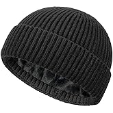 choshion Fleece Lined Wool Fisherman Beanie for Men Women, Thermal Skull Cap Winter Hats, Cold Weather Warm Knit Cuffed Cap