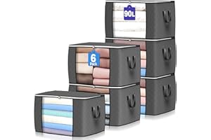 90 L Large Storage Bags, 6 Pack Clothes Storage Bins Foldable Closet Organizers and Storage Containers with Reinforced Handle