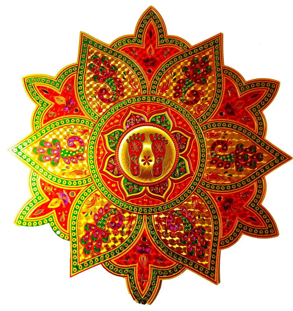 Buy DMS RETAIL Multicolor Peacock Laxmi Charan Rangoli Floor Stickers