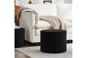 Bezseller Soft Boucle Pouf Ottoman, Comfortable Foot Rest, Full Foam Filling Footstool for Living Room, Bedroom, Lightweight Comfort and Charm Floor Poof Seating Perfect to Rest Your Feet, Black