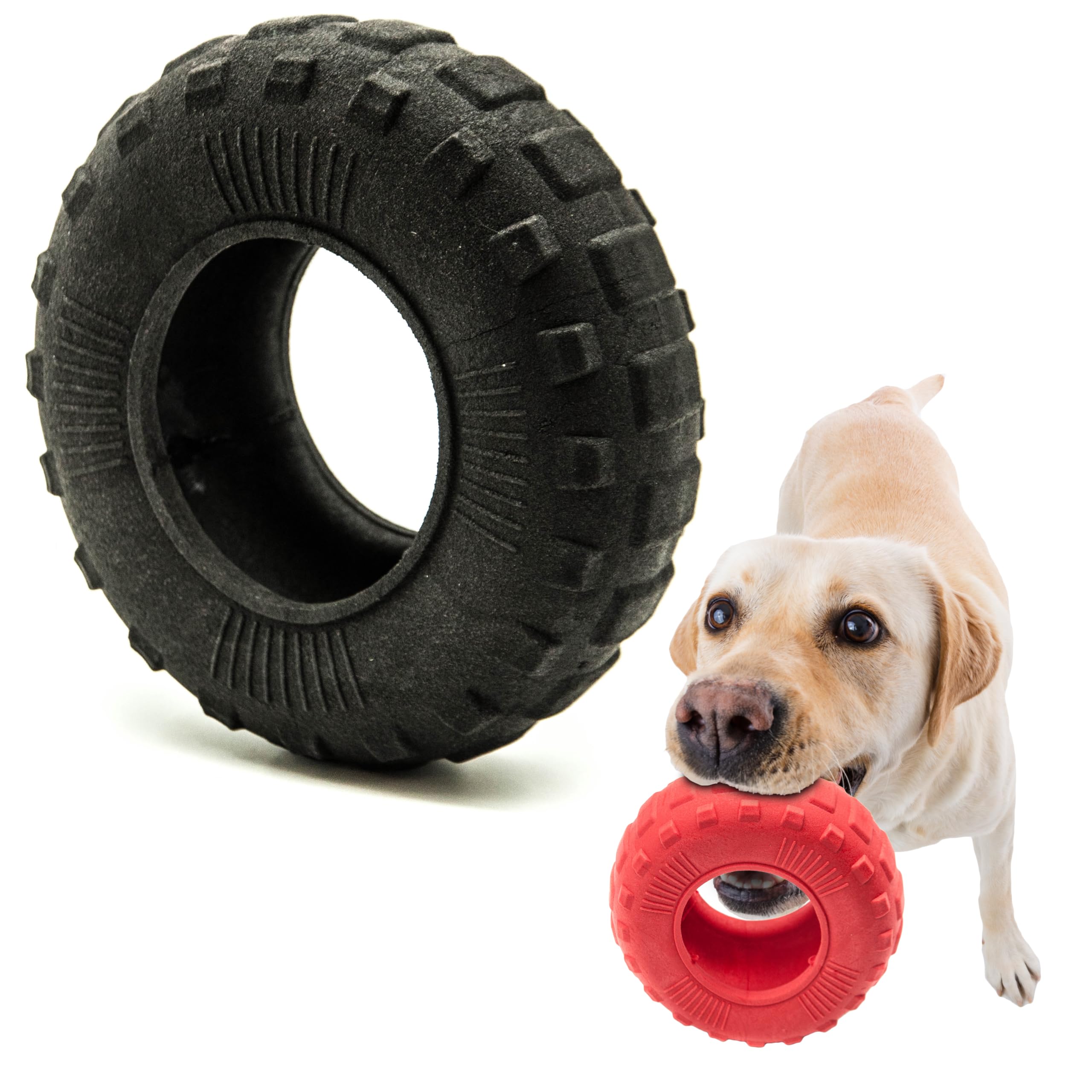 Petopedia 1x 6 Rubber Dog Chew Toys TIRE – Tough Toy TYRE, WHEEL – Interactive, Boredom, Floating, Puppy Teething – Bite Resistant for Dogs Chewing (Black, TPR Foam - 6")