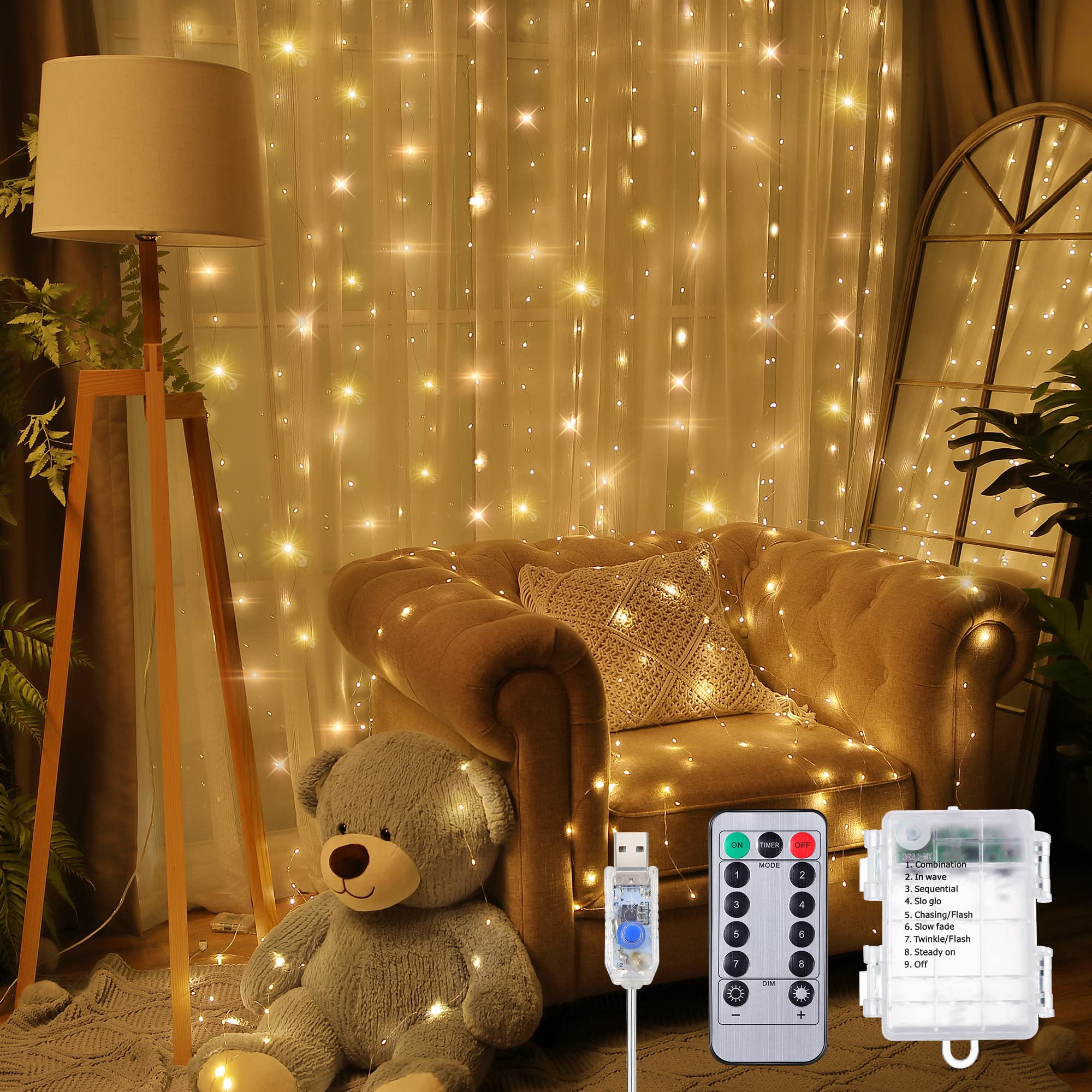 Photo 1 of Meonum Curtain Tapestry Backdrop String Lights, Each 13 Strings 6.6 x 5 ft Tapestry Fairy String Light, 8 Modes Window Wall Hanging Light Strings for Bedroom Christmas Curtain Decor(1 Pack)