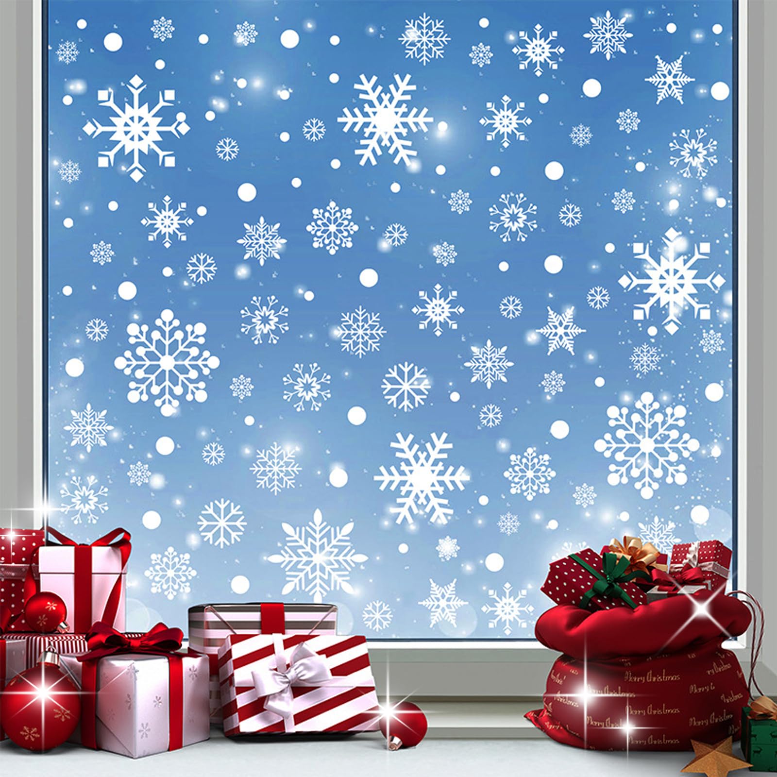 480 PCS Xmas Window Clings, Snowflakes Window Stickers for Xmas Window Decoration, Winter Holiday White Window Ornaments, Decals Ornaments for Kids Holiday Glass Windows (8 Sheets)