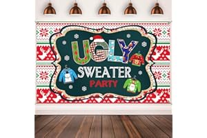 Blulu Ugly Sweater Party Supplies Large Fabric Red and Green Ugly Xmas Sweater Party Backdrop for Christmas Decoration Winter Elfed Photo Booth Background Banner
