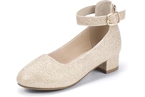 Hehainom Girls Dress Shoes Ankle Strap Flower Girl Heels for Little Big Kids Heels Wedding Church Party Shoes