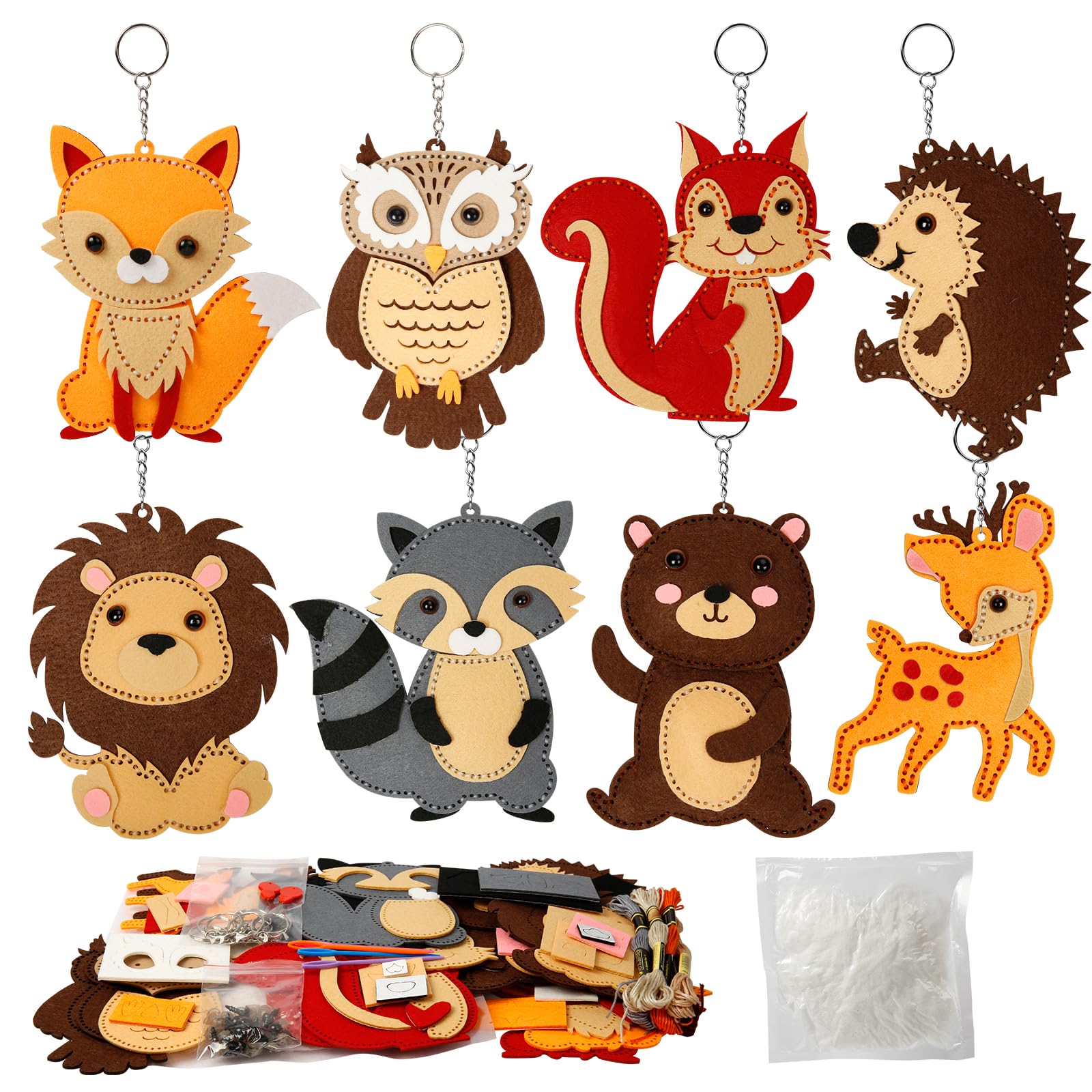 MONCAP 8 Pack DIY Felt Animal Sewing Kits - Jungle & Forest Animal Decoration Craft for Beginner Toddlers