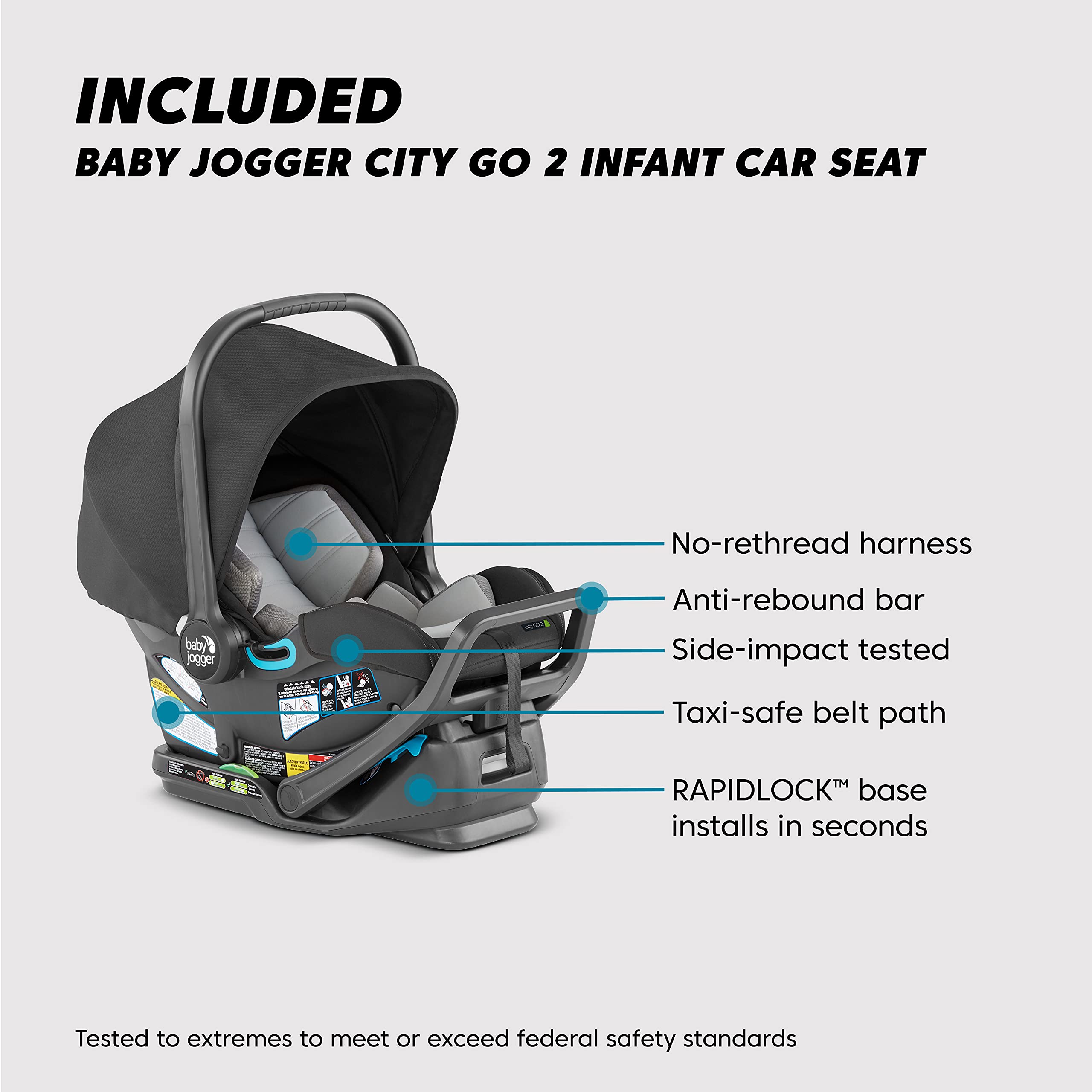 Baby Jogger City Select 2 Single-to-Double Modular Travel System Includes City GO 2 Infant Car Seat Radiant Slate