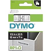DYMO D1 Labels 1/2-Inch x 23-Foot Roll Black Print on White Self-Adhesive For LabelManager Label Makers