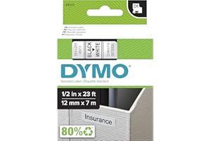 DYMO D1 Labels 1/2-Inch x 23-Foot Roll Black Print on White Self-Adhesive For LabelManager Label Makers