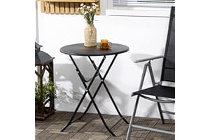 Outsunny Folding Outdoor Coffee Table, 23.6" Round Outdoor Patio Table with Wood-Effect HDPE Top and Steel Frame for Balcony,