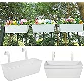3 Pcs Large Hanging Flower Pots for Railing Or Fence 16 Inch Railing Planter Box for Any Balcony, Porch or Deck Countryside Style Window Planter Boxes Are Perfect to Herbs & Flowers for Garden (White)