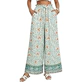 GRACE KARIN Palazzo Pants for Women, Ruffle Drawstring Flowy Trousers with Pockets, Beach Vacation Casual Boho Outfits