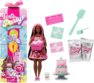 Barbie Party Unboxed Pet Birthday Shimmerin Hearts Set 10 Surprises JFG71