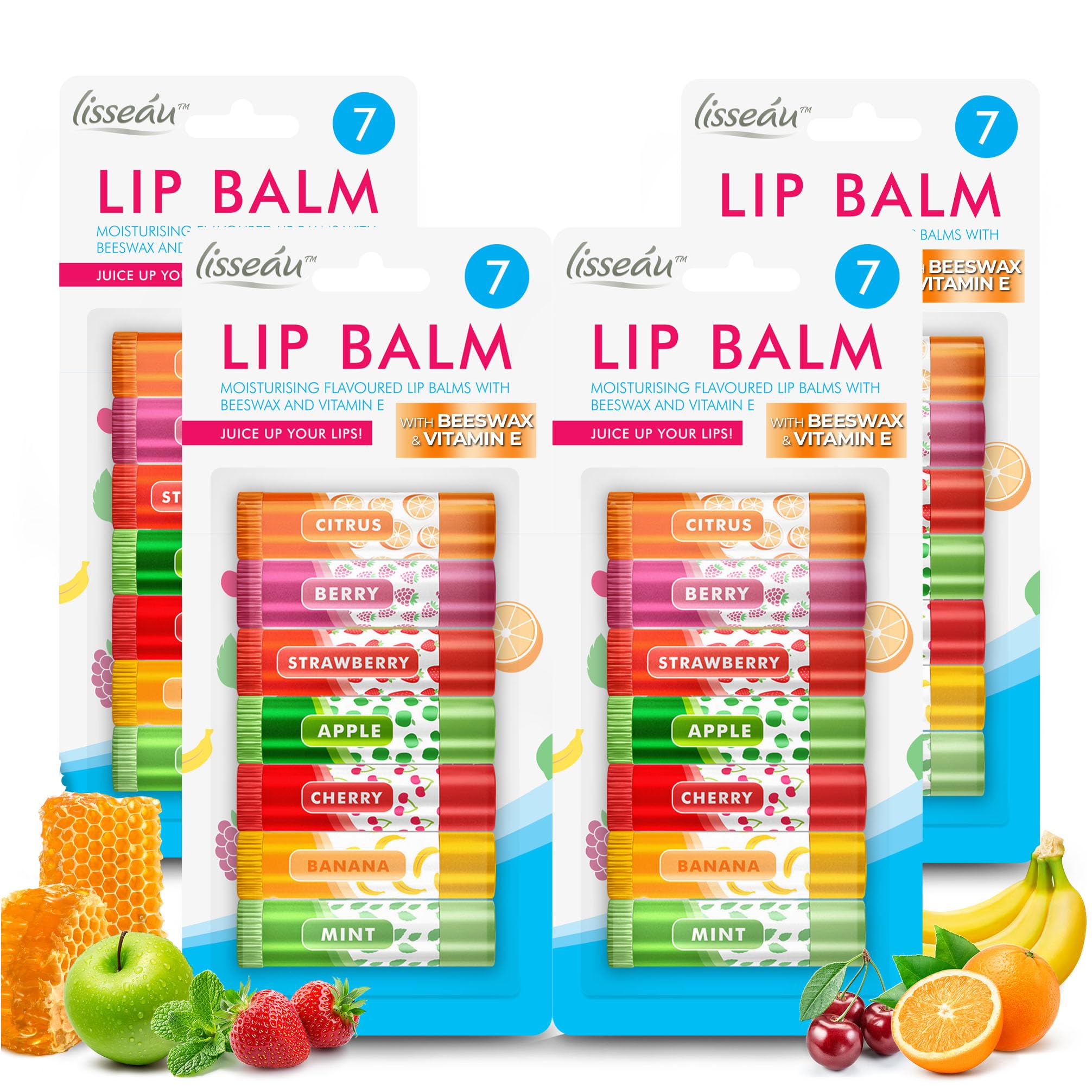 SOL 28pk Lip Balm Set Flavoured Moisturiser for Lips with Beeswax & Vitamin E - Lip Care Gift Set Fruity Flavours for Dry Chapped Lips - Moisturising Balms Multipack Sticks Girls Lipbalm for Daily Use