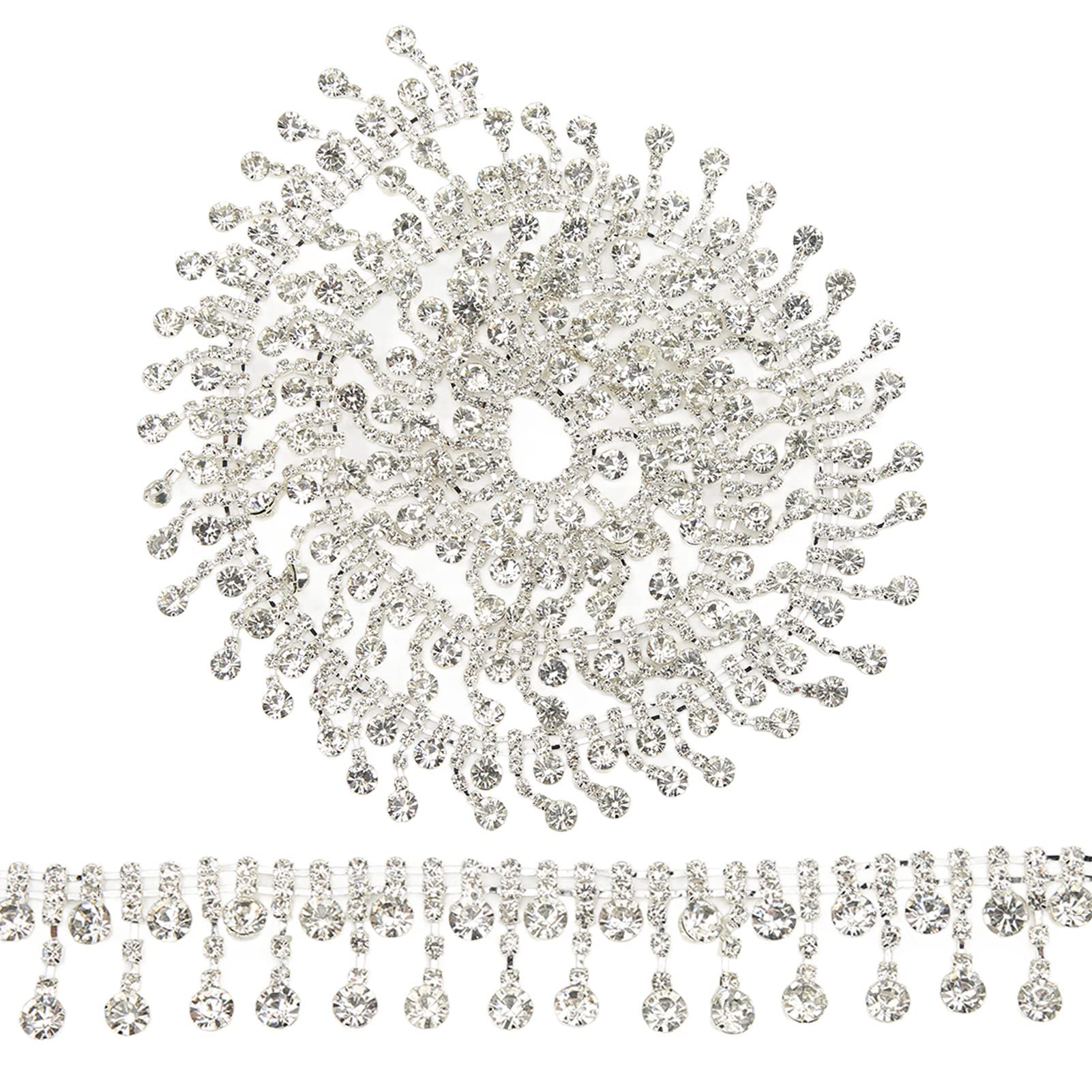 1 Yard Rhinestone Fringe Trim Chain,Bling Diamante Diamond Trim Ribbon Crystal Rhinestonetassel Chain Cuttable Rhinestone Tassel Fringechain Diamond Trimribbon for Wedding Dress Decoration