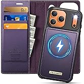 PlusnapX Wallet Case for iPhone 17 Pro Compatible with Magsafe, 2-in-1 PU Leather Flip RFID Blocking Card Holder Stand Shockproof Magnetic Detachable Cover for iPhone 17 Pro Case 6.3", Fashion Purple