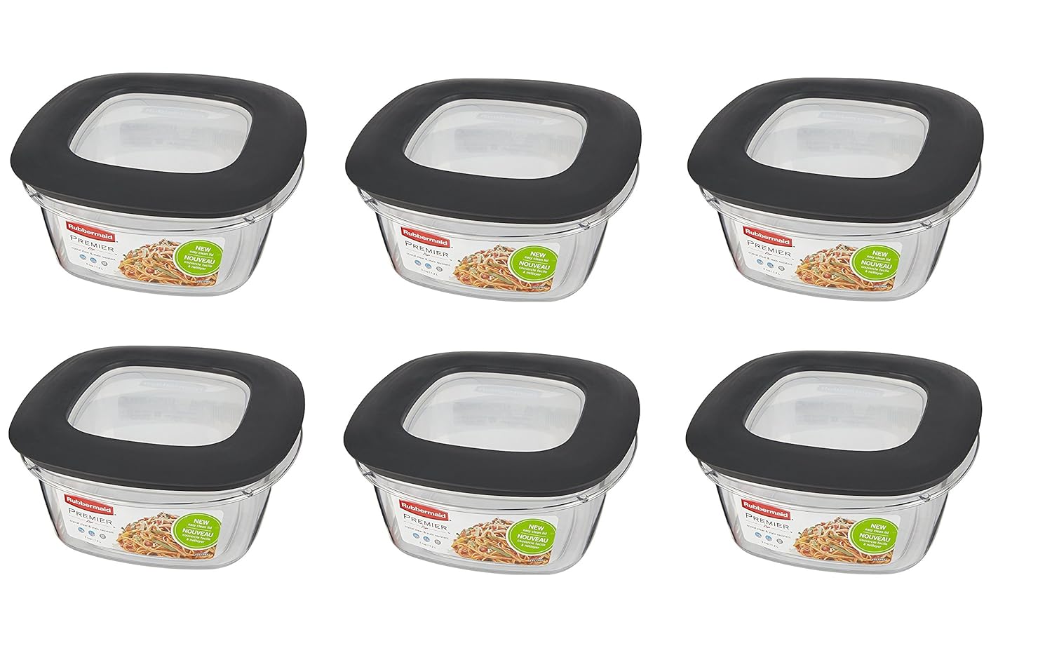 Rubbermaid Premier Food Storage Container, 5 Cup, Grey - Pack of 6