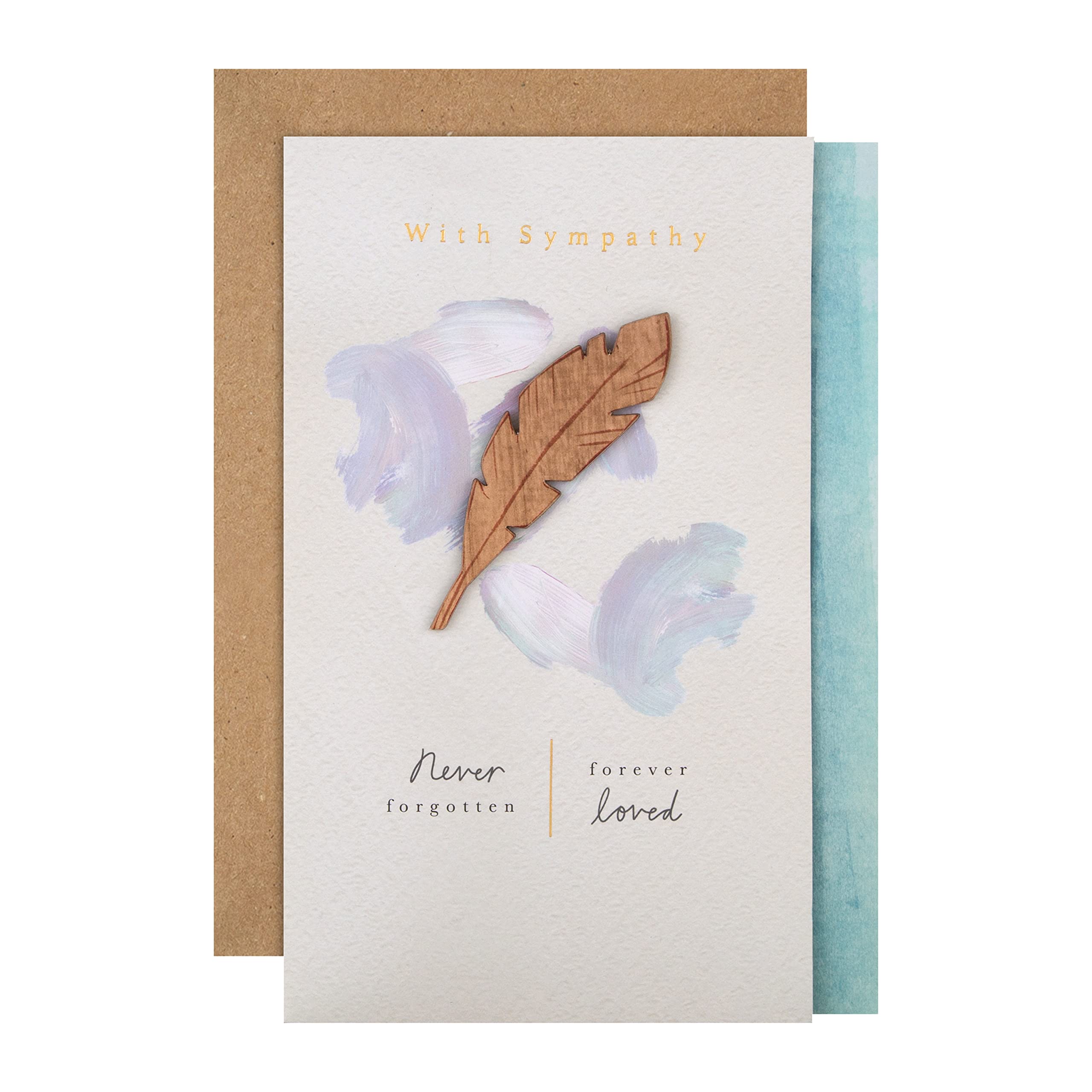 Hallmark Sympathy Card, Wooden Feather Design, Heartfelt Verse, Cream, Blue