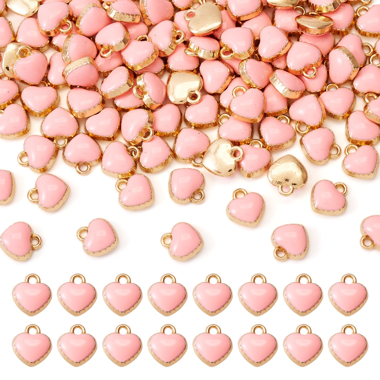 Cheriswelry 100pcs Alloy Mini Pink Heart Enamel Charms Golden Plated Metal Dangle Pendants for Jewellery Making Bracelets Necklace Earrings Valentine's Gifts