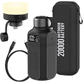 aswayke 20,000mAh Rugged Power Bank with Fast Charge USB-C PD, IP68 Waterproof Shockproof, Includes 420lm Bright Camping Lantern, Tactical Outdoor Charger for Hiking Camping Survival Emergency（Black）