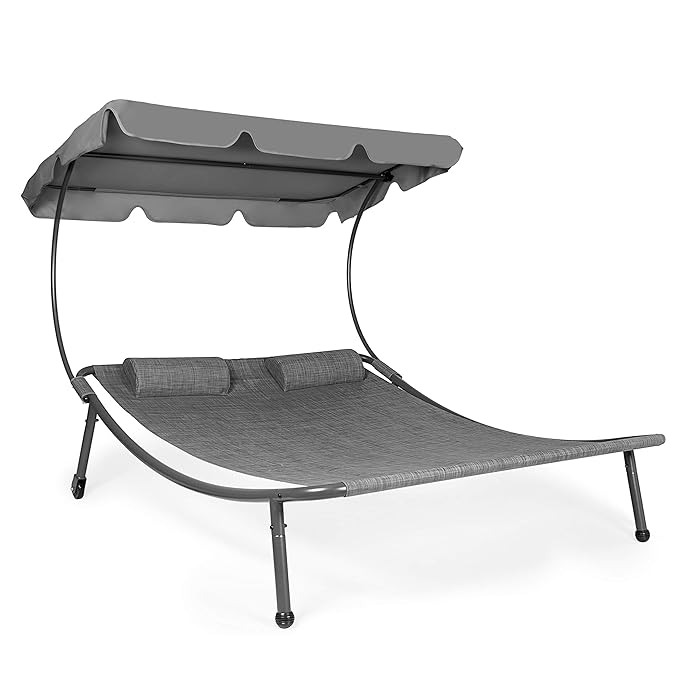 Park Alley Sonnenliege für 2 Personen in anthrazit Melange mit Dach und Kissen