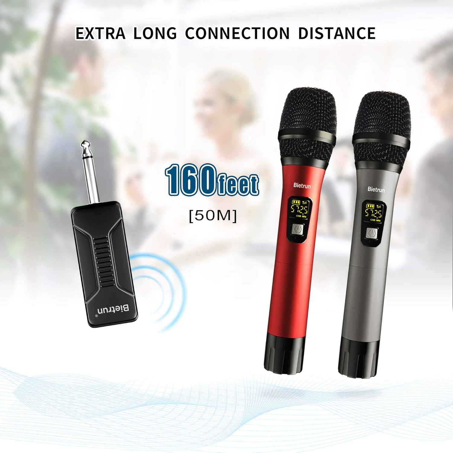 Wireless Microphone, UHF Wireless Dual Handheld Dynamic Mic System Set with Rechargeable Receiver, 160ft Range, 6.35mm(1/4'') Plug, for Karaoke, Voice Amplifier, PA System, Singing Machine, Church: Musical Instruments