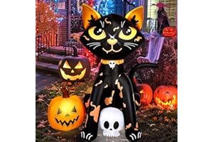 CAMULAND 5FT Halloween Inflatables Outdoor Decorations - Blow Up Cat & Pumpkin Halloween Yard Decorations, Built-in LED Light