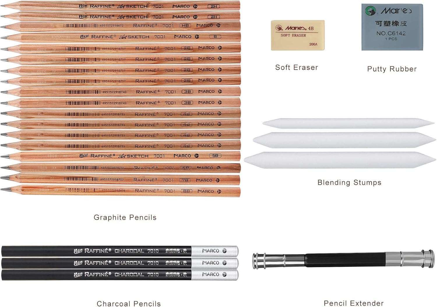 Yordawn Drawing Pencils Set Sketching Pencils Sketch Kit Art Supplies with Graphite Charcoal Pencils Erasers Pencil Extender Blending Stumps in Roll up Case for Artists Kids Adults Beginners 29 Pack - Image 3