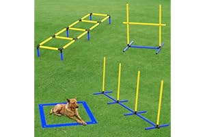 MAICOBI 4-in-1 Dog Agility Equipment Set – Backyard Training Course -Adjustable Hurdle, Training Ladder，Weave Poles, Pause Box & Storage Bag - Indoor/Outdoor for Small to Large Dogs(4 Sets)