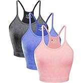 Innvix Women's Crop 3-Pack Washed Seamless Rib-Knit Yoga Camisole Crop Tank Tops - Racerback Sport Tank Tops