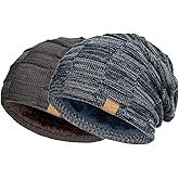 Vgogfly Slouchy Beanie for Men Winter Hats for Guys Cool Beanies Mens Lined Knit Warm Thick Skully Stocking Binie Hat Pairs